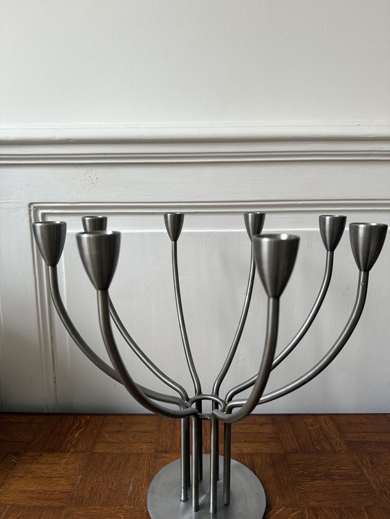 Image 1 of Großer Kronleuchter aus gebürstetem Metall, schwedisches Design von Hagberg