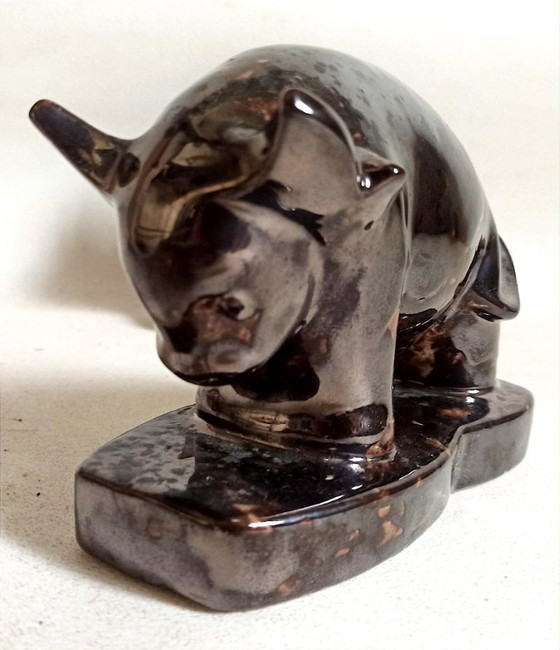 Image 1 of Een paar boekensteunen uit de jaren 60 met een gestileerd stierenontwerp.