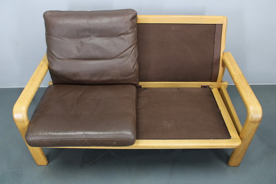 Image 1 of Divano a 2 posti L. Olsen &amp; Søn in quercia e pelle, anni '70, Danimarca