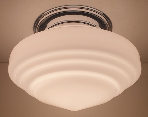 Large Art Deco Ceiling light in very good condition – Chrome, Glass (photo 4 of 19)