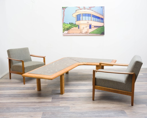 Couchtisch  Boomerang, Fossilstein Marmor 70Er Jahre