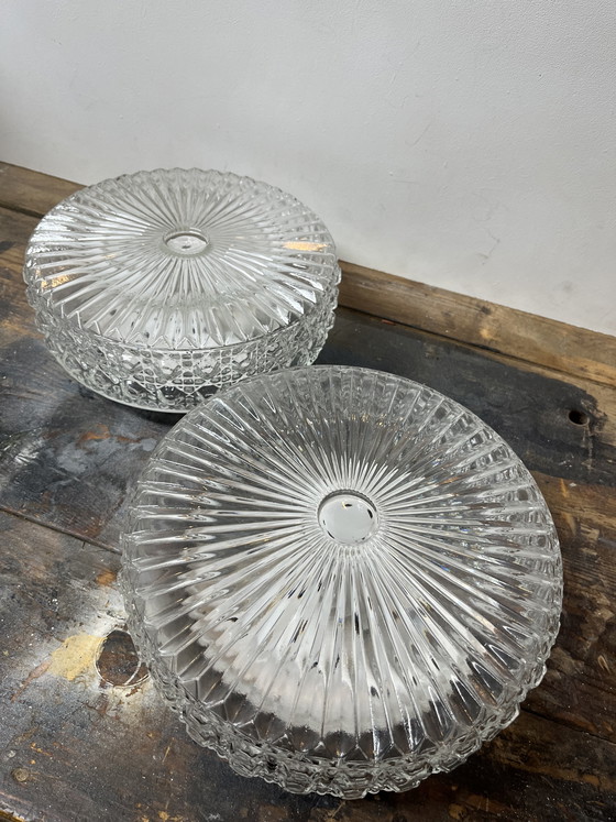 Image 1 of 2 large vintage crystal prism ceiling lamps
