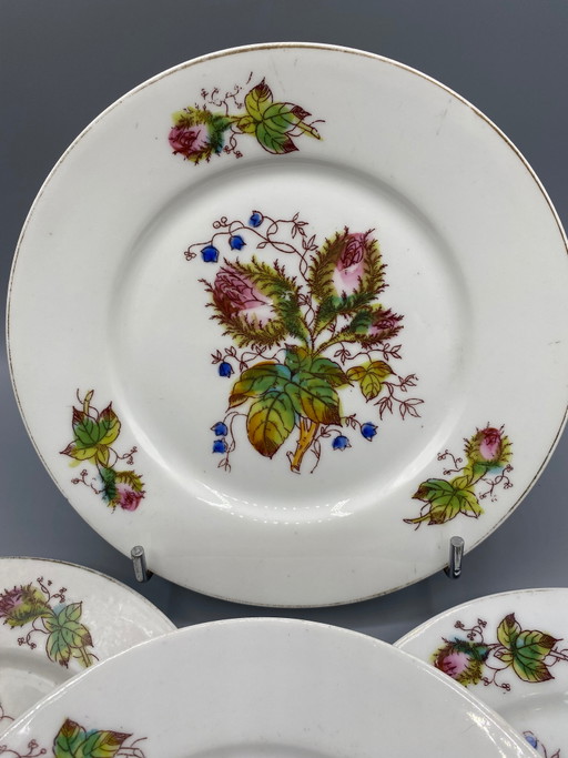 4 piatti da dessert antichi in porcellana, decorati con cardi e campanule, Francia – decoratieve objecten (photo 2 of 4)