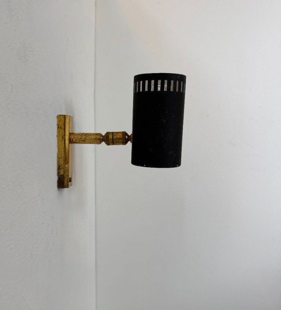 Image 1 of Lampada da parete vintage regolabile, ottone e metallo nero opaco, Francia, 1960