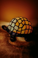 Tiffany turtle lamp - orange with blue opal glass