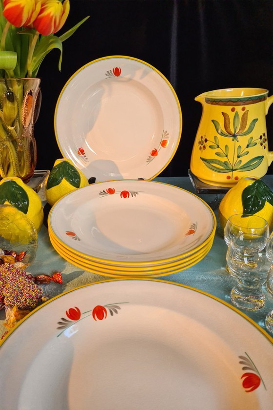 Image 1 of Antique Royal Pottery Factory South Holland-Plazuid plates (6) marked.