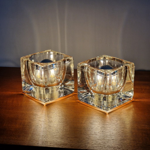 A Set Of Two Vintage Peill & Putzler Table Lamps. Cube Glass Lamps. Germany 1970s.
