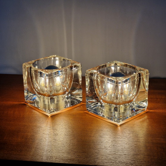 Image 1 of A Set Of Two Vintage Peill & Putzler Table Lamps. Cube Glass Lamps. Germany 1970s.