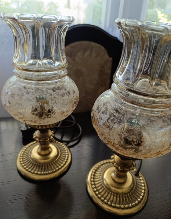 Vintage Pair Of Mercury Glass Table Lamps 29 Cm – Brass (photo 3 of 11)