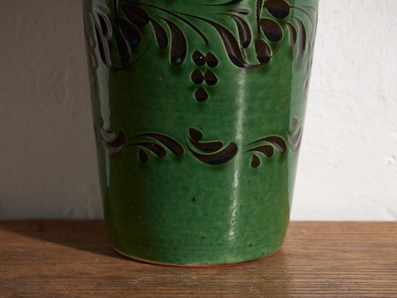 Vintage Glazed Ceramic Vase, Central Europe, circa 1950, Green (photo 4 of 7)