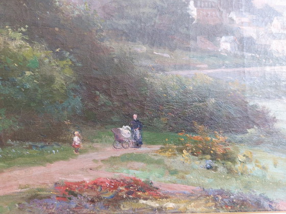 Image 1 of Paysage de village rural avec église - Henri Marcette (1824–1890)
