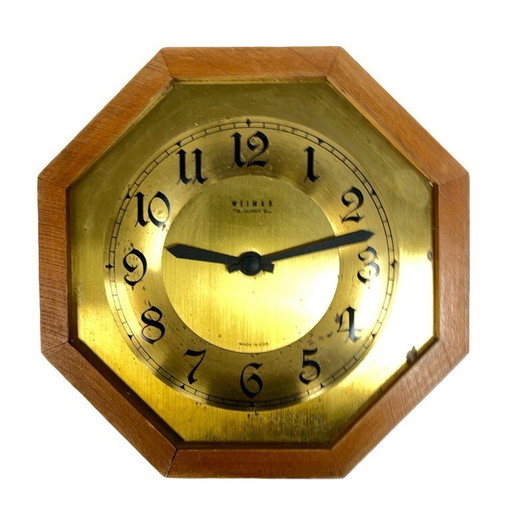 Reloj de pared de Weimar, octogonal, de latón y madera, Alemania, década de 1970