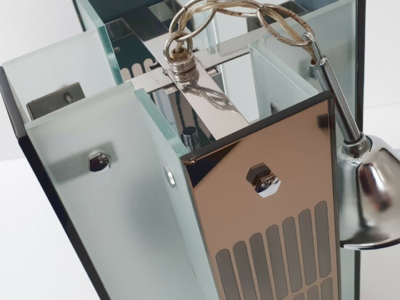 Image 1 of Italiaanse vintage kroonluchter uit de jaren 70 van glas en spiegelglas, Fontana Arte 70s.