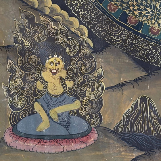 Mandala Thangka tibetano antico - Dipinto a mano con sigillo di cera - 90cm – Dipinti e disegni, Cotton (photo 5 of 9)