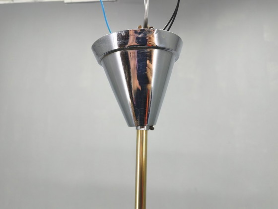 Image 1 of Art Deco Chandelier, Marble Glass, Brass & Chrome, 1930s