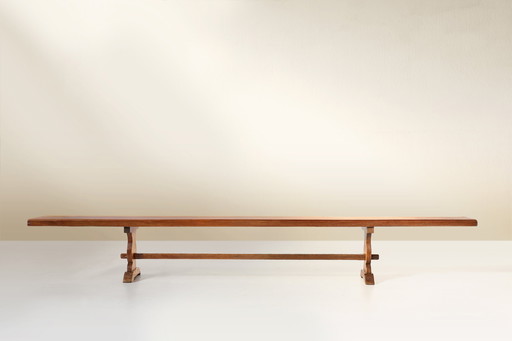 Extra lange Klosterbank aus massivem Ulmenholz, Frankreich ca. 1850