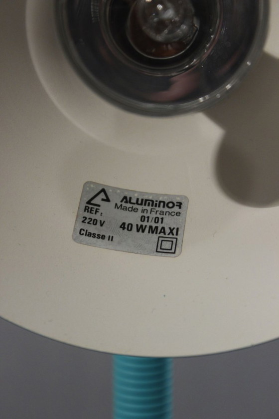 Image 1 of Lampe de bureau flexible vintage Aluminor France design 1980s turquoise