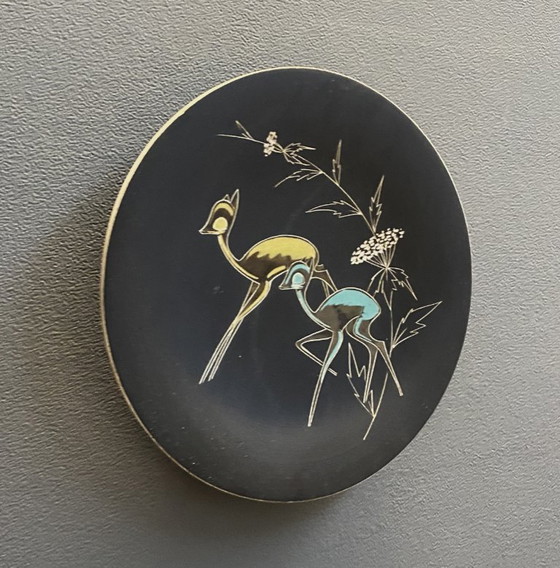 Image 1 of Piatto da parete in ceramica Ruscha con motivo cervo, anni '60