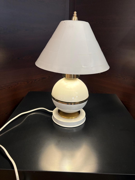 Space Age White & Brass Table Lamp, 1970s, Napako style, Metal (photo 4 of 10)