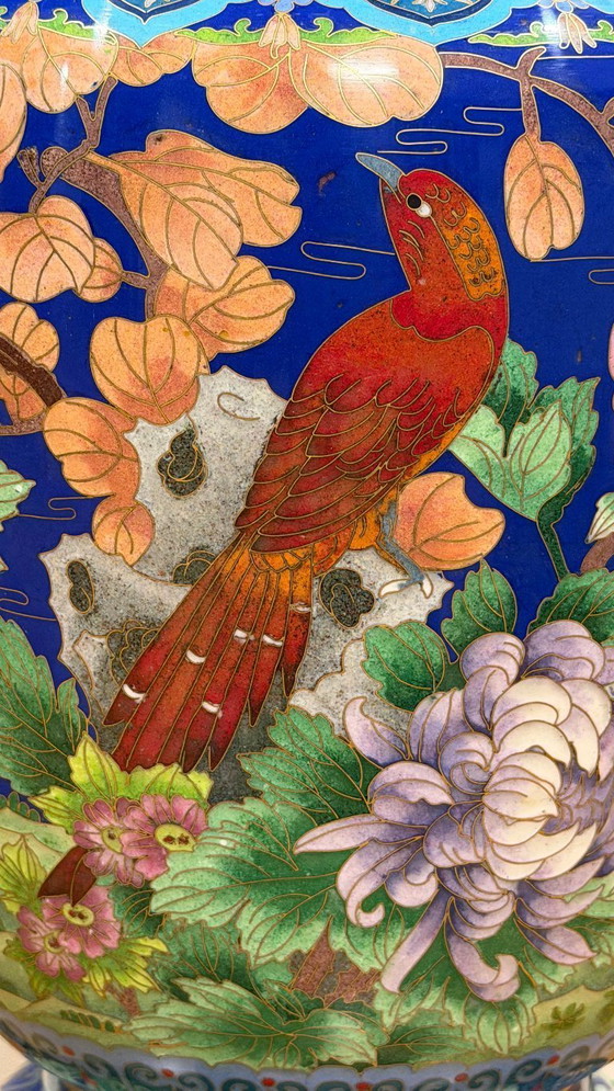 Image 1 of Monumental Chinese Cloisonné Vase - 84 cm With Base - Jingtai Blue Enamel - Impeccable