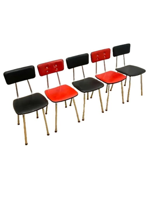 Set of 5 Retro Chairs, 1970s, Czechoslovakia (Chrome & Leatherette)