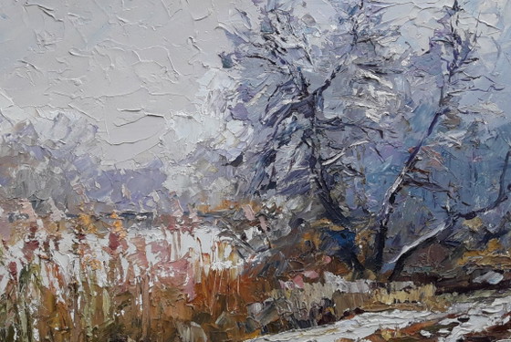 Original Oil Painting Nature Landscape Breath of Winter – Paintings & Drawings, Mdf (photo 7 of 8)