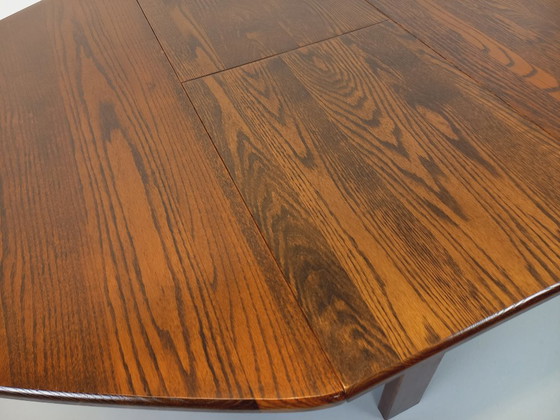 Image 1 of Vintage brutalist hexagonal oak dining table from the 1950s with extension