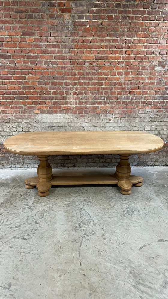 Image 1 of Solid oval monastery table of bleached oak with turned legs