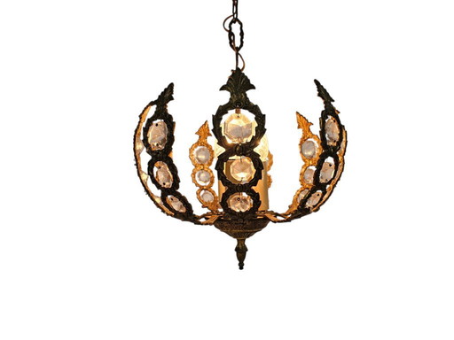 Palwa Palma & Walter stijl - Hollywood Regency stijl - messing - facet geslepen glas - hanglamp - verguld - 3e kwart 20e eeuw