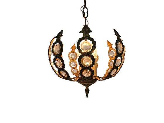 Image 1 of Palwa Palma & Walter stijl - Hollywood Regency stijl - messing - facet geslepen glas - hanglamp - verguld - 3e kwart 20e eeuw