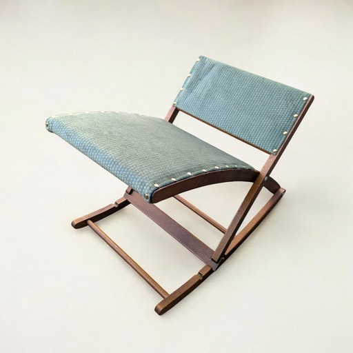 Reposapiés vintage de los años 60 - reposapiés regulable en altura con funda de tela estampada turquesa