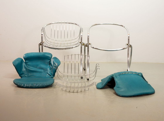 Gastone Rinaldi Italienisches Mid-Century Design Esszimmerstühle aus hellblauem Kunstleder, Modell Lynn für (photo 10 of 10)
