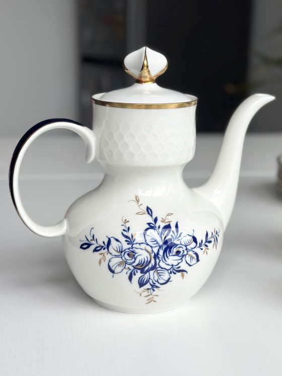 Image 1 of Fine China - Servizio in porcellana della RDT, 22 pezzi | Blu e oro, pareti sottili