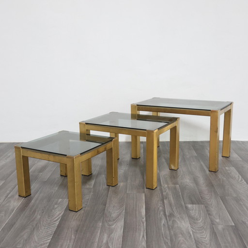 Set of three Hollywood Regency brass coffee tables, 1970s, modern design
