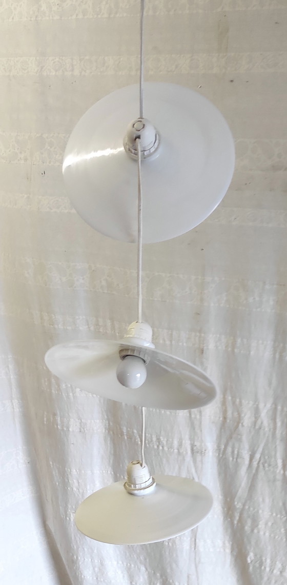 Image 1 of Hanglamp/draaglamp met 3 opalen kappen - midden 20e eeuw