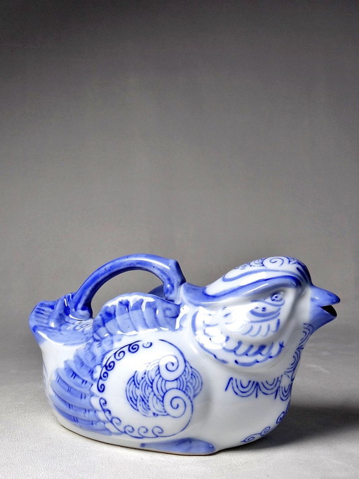 Klein wit en blauw Chinees porseleinen theepotje, Vintage