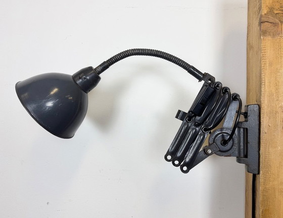 Image 1 of Dark Grey Industrial Scissor Wall Lamp from Elektroinstala, 1960s