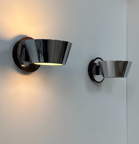 Image 1 of Coppia di applique da parete in cromo e vetro satinato, Francia, 1970