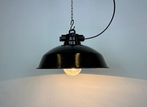 Image 1 of Industrial Black Enamel Factory Pendant Lamp, 1950s