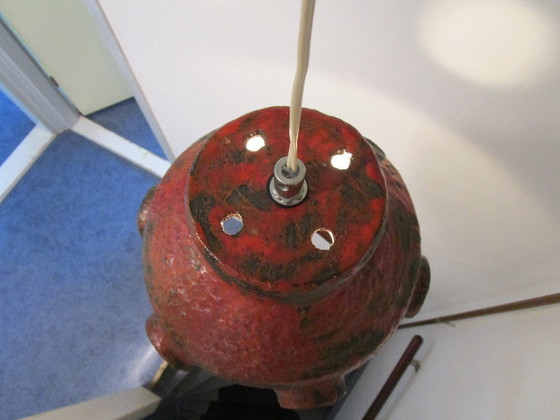 Image 1 of Brutalist Pendant Lamp, Hallway Lamp, Bar Lamp, Red Ceramic Vintage