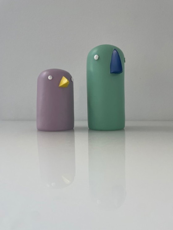 Image 1 of Skandinavische Vogelfiguren aus Holz, Set in Flieder und Mint