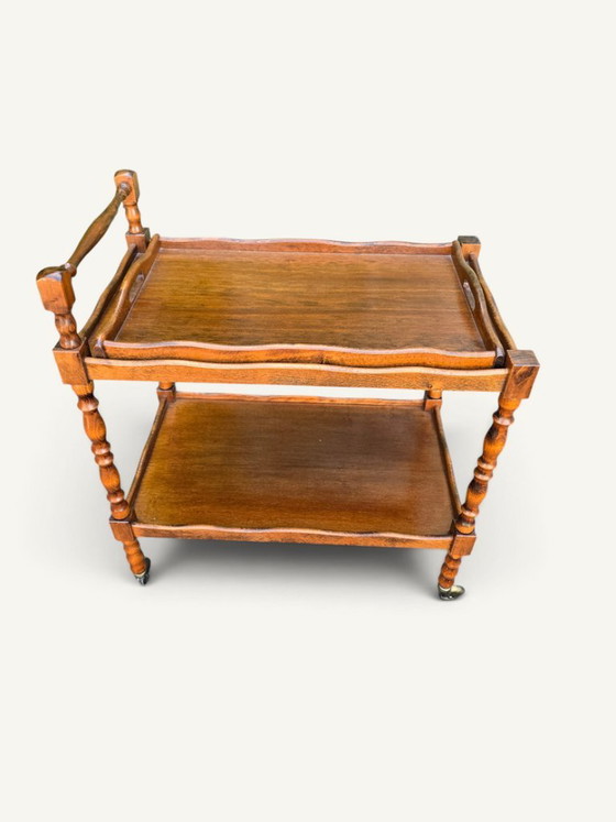 Vintage rolling serving cart in turned wood with removable tray – Bar carts, Brass (photo 3 of 5)