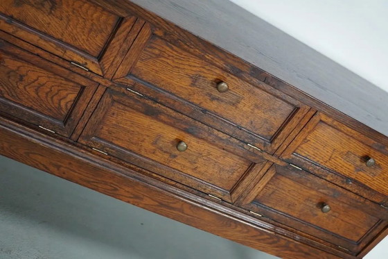 Image 1 of Armoire de pharmacie/classeur ancienne en chêne français, avec portes à charnières, début du XXe siècle