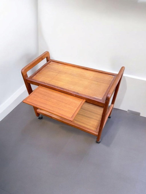 Mid - Century Danish teak side trolley bar trolley serving trolley with removable tray 1960s