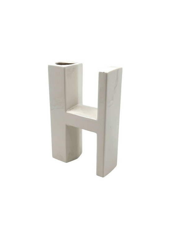 Image 1 of Space age white H letter shaped ceramic solifleur vase, Marcel Radureau ca. 1970