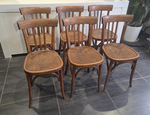 Juego de 6 sillas de bistró Fischel vintage, década de 1970. – eetkamerstoelen, Wood
