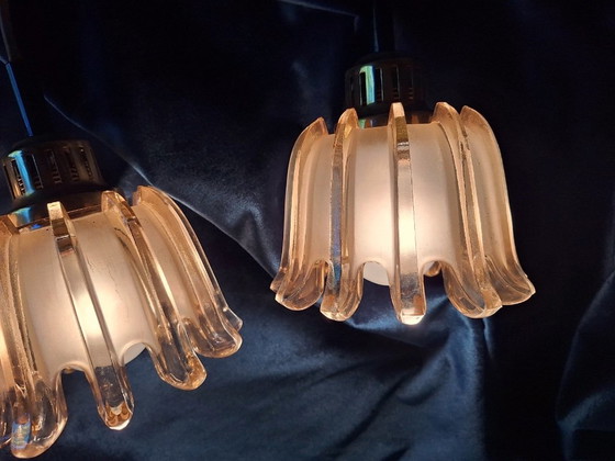 Set of 3 Doria Mid Century Amber-Coloured Pendant Lights, 1960s – Pendant lamps, Brass, Glass (photo 3 of 14)