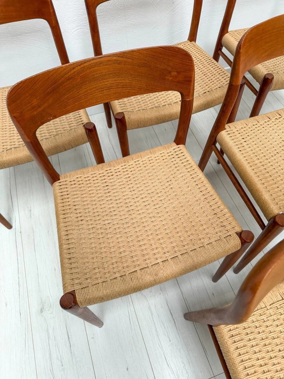 Image 1 of Set di 6 sedie da pranzo vintage n. 75 in teak di Niels O. Møller per J.L. Møllers Møbelfabrik, design danese, anni '50