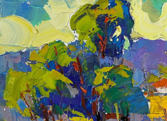 Image 1 of Original Oil Painting Evening Village Landscape When it gets dark