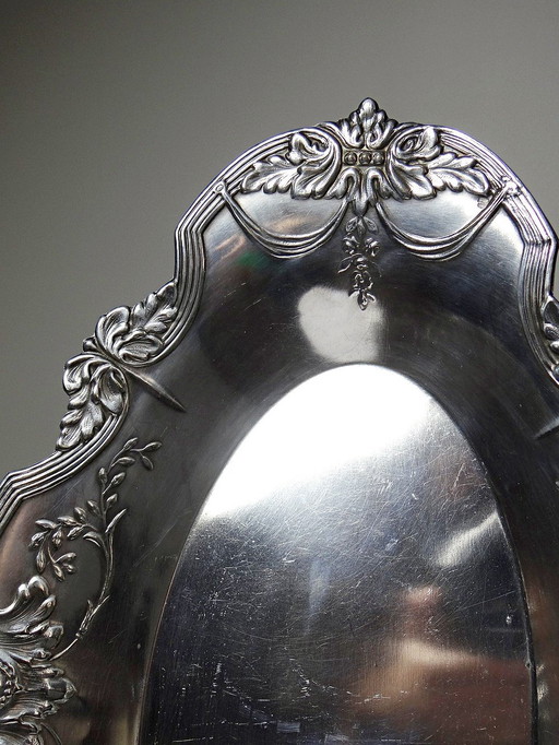 Small hollow tray, silver-plated brass bowl, antique rocaille style